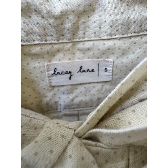 Lacey Lane size 5 Harriette little girls bow collar cream mini polka dot long sl - Picture 5 of 8